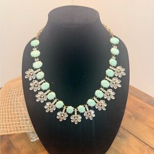 Elegant Mint Green and Gold Necklace with accented Stone Flowers